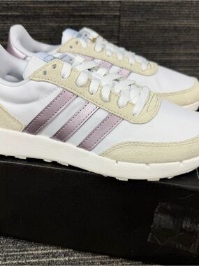 Adidas Run 60s 2.0 Women's size6 Cloud White/Matt Purple Metallic/DashGrey logo